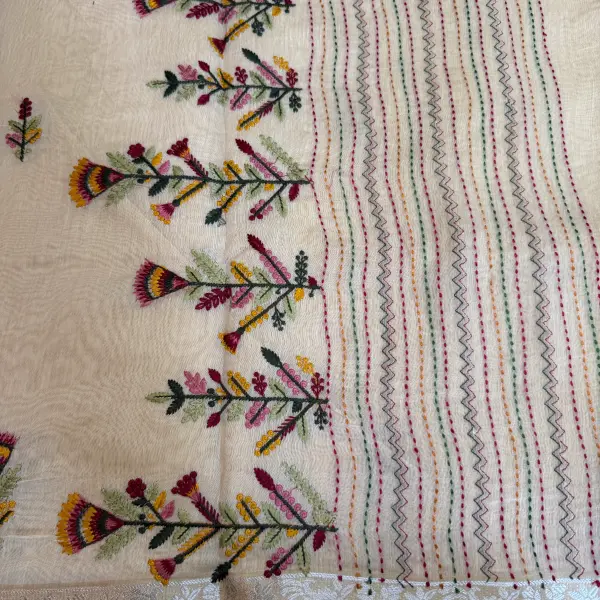 Cream Floral thread work fancy saree