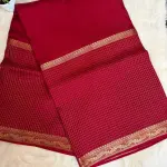 Red microchecks Gap border with contrast yellow Blouse Semi crepe Saree