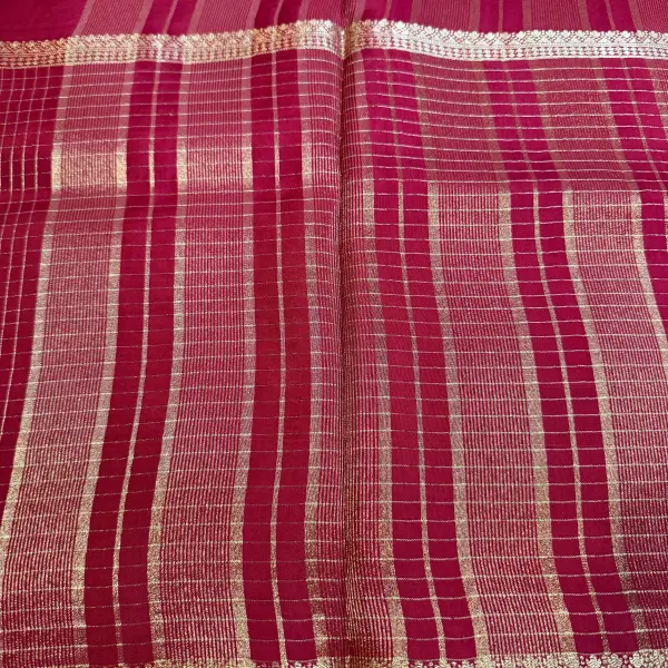 Red microchecks Gap border with contrast yellow Blouse Semi crepe Saree