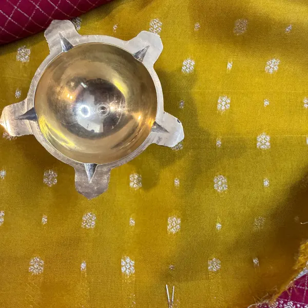 Red microchecks Gap border with contrast yellow Blouse Semi crepe Saree