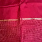 Red microchecks Gap border with contrast yellow Blouse Semi crepe Saree