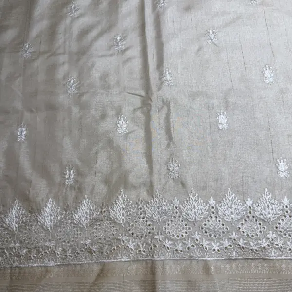 Cream Cut work in the border semi tussar saree