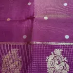 Wine with Checks border and thin Stripes semi crepe saree