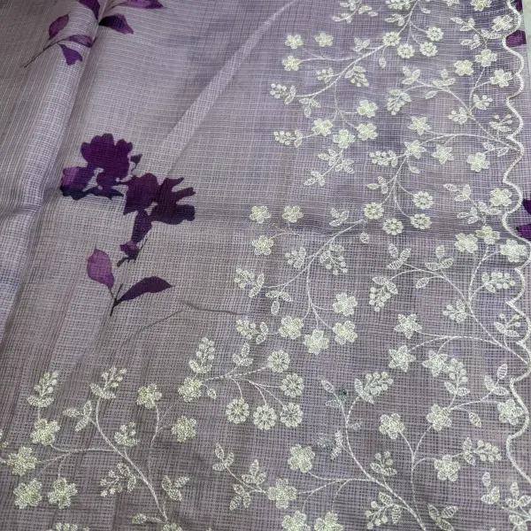 Lavender with digital print thread work scallop border Kota Saree