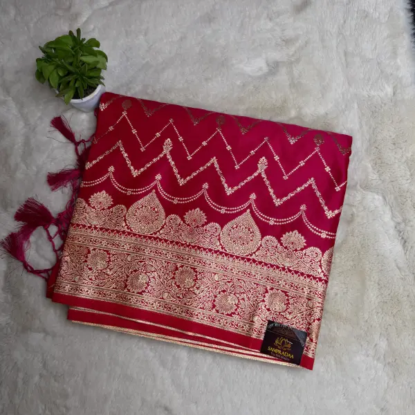 Pink jewel design grand pallu Semi Benaras Saree