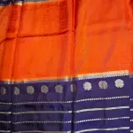 Orange & Purple long border Semi Crepe Saree