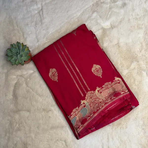 Red with grand border and pallu satin crepe Saree