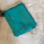 Blue Stripes and buttas with contrast blouse semi crepe saree