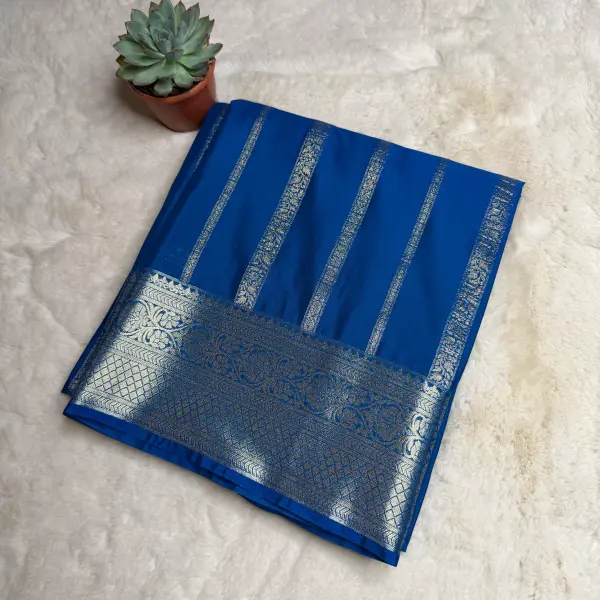 Blue Stripes Semi Crepe Saree
