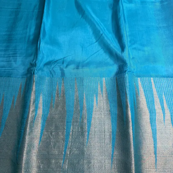 Blue temple border Semi crepe saree
