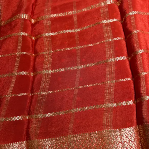 Red Stripes border Semi Crepe saree