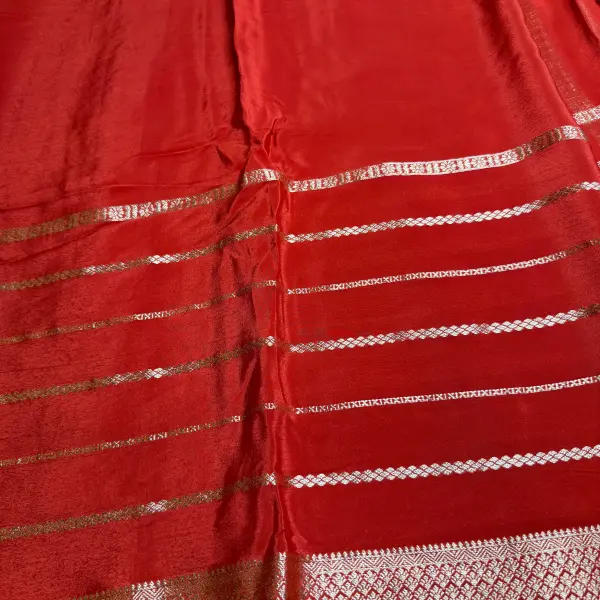 Red Stripes border Semi Crepe saree