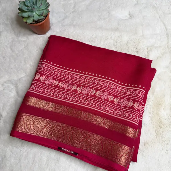 Red with long border fancy saree