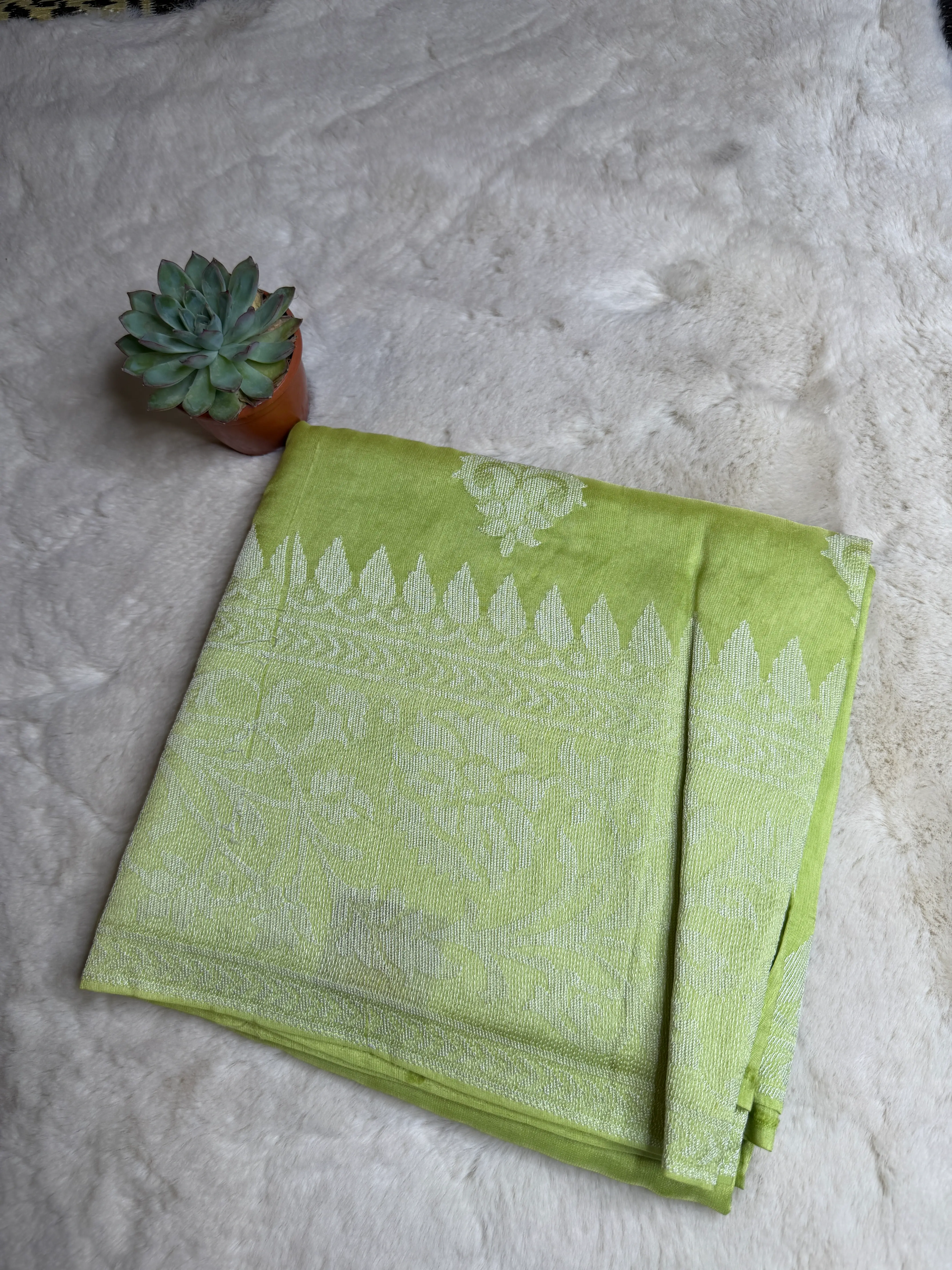 Light Green Linen with thread work saree
