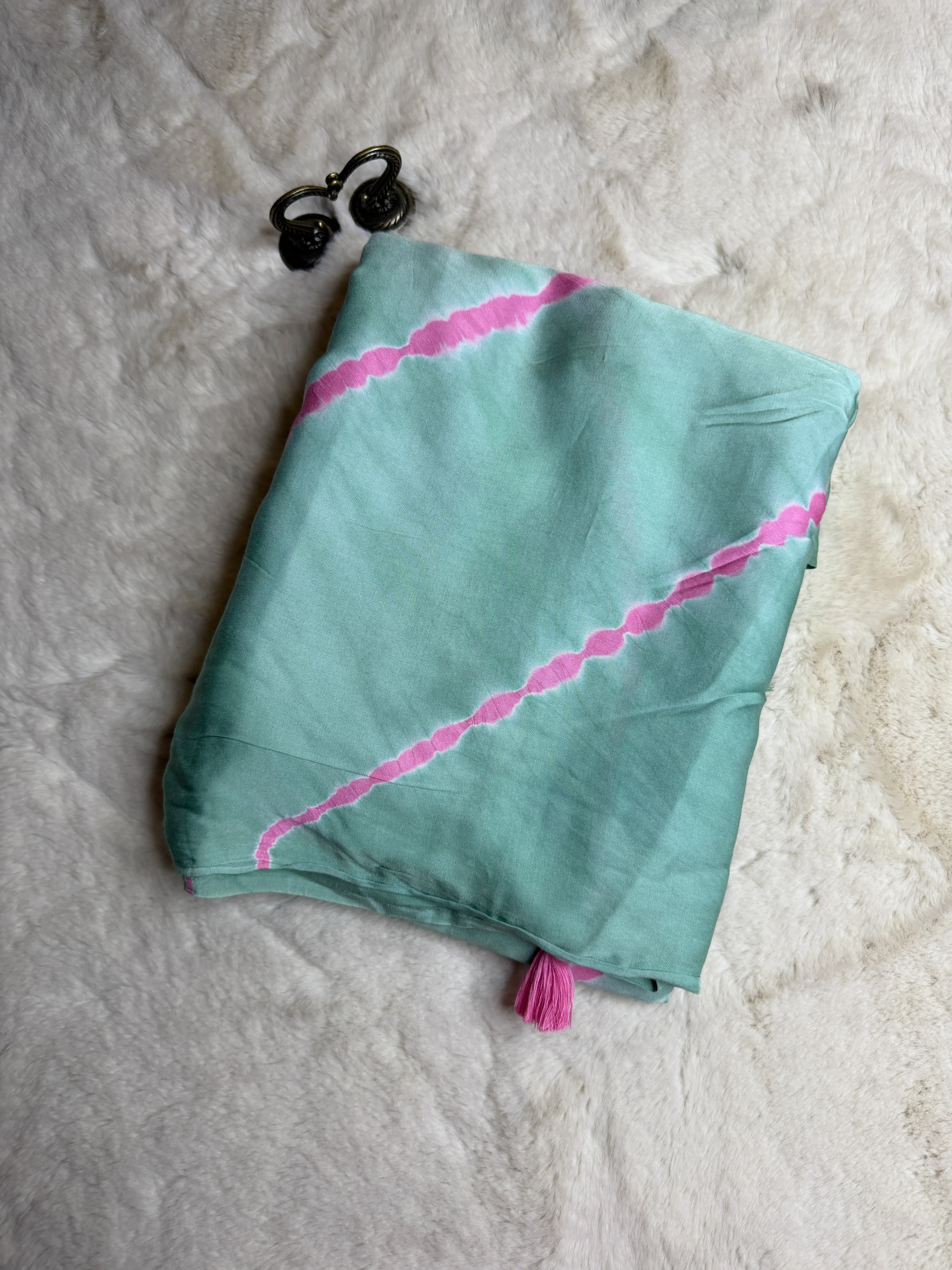 Patel Sea Green & Pink Tie & Dye Pure Modal Saree