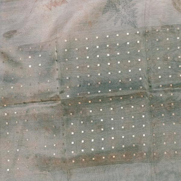 Olive Green Tissue Saree with Sequin Work and Nature Print Accents