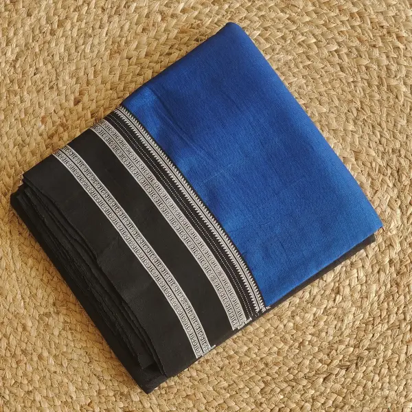 Ilakal Peacock Blue and Black Contrast Saree