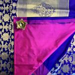 Purple with pink flower pattern Benaras pure handloom saree