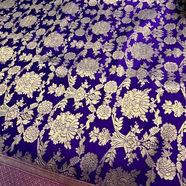 Purple with pink flower pattern Benaras pure handloom saree