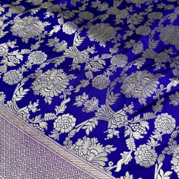 Purple with pink flower pattern Benaras pure handloom saree