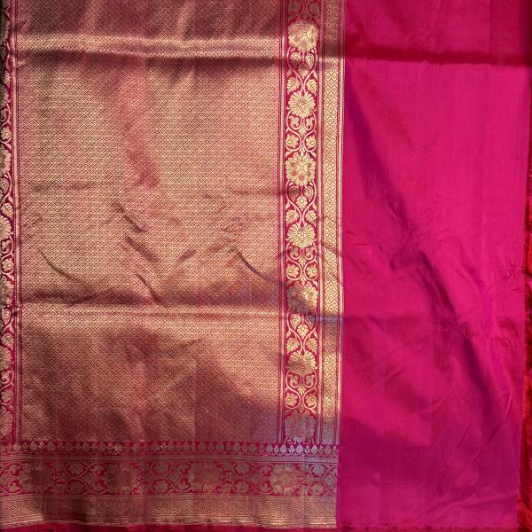 Rani pink with flower motifs all over body pure benaras silk saree