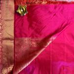 Rani pink with flower motifs all over body pure benaras silk saree