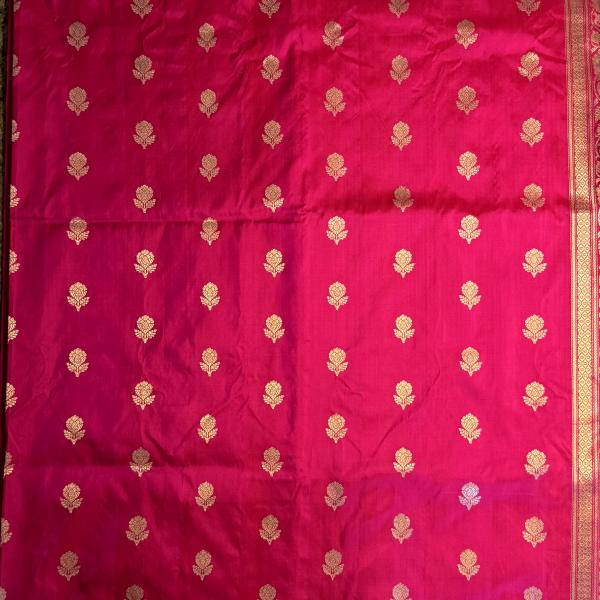 Rani pink with flower motifs all over body pure benaras silk saree
