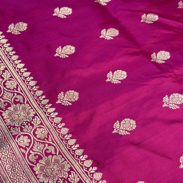Rani pink with flower motifs all over body pure benaras silk saree