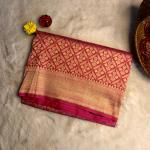 Cherry red all over jaal pattern with flower motifs pure benaras saree