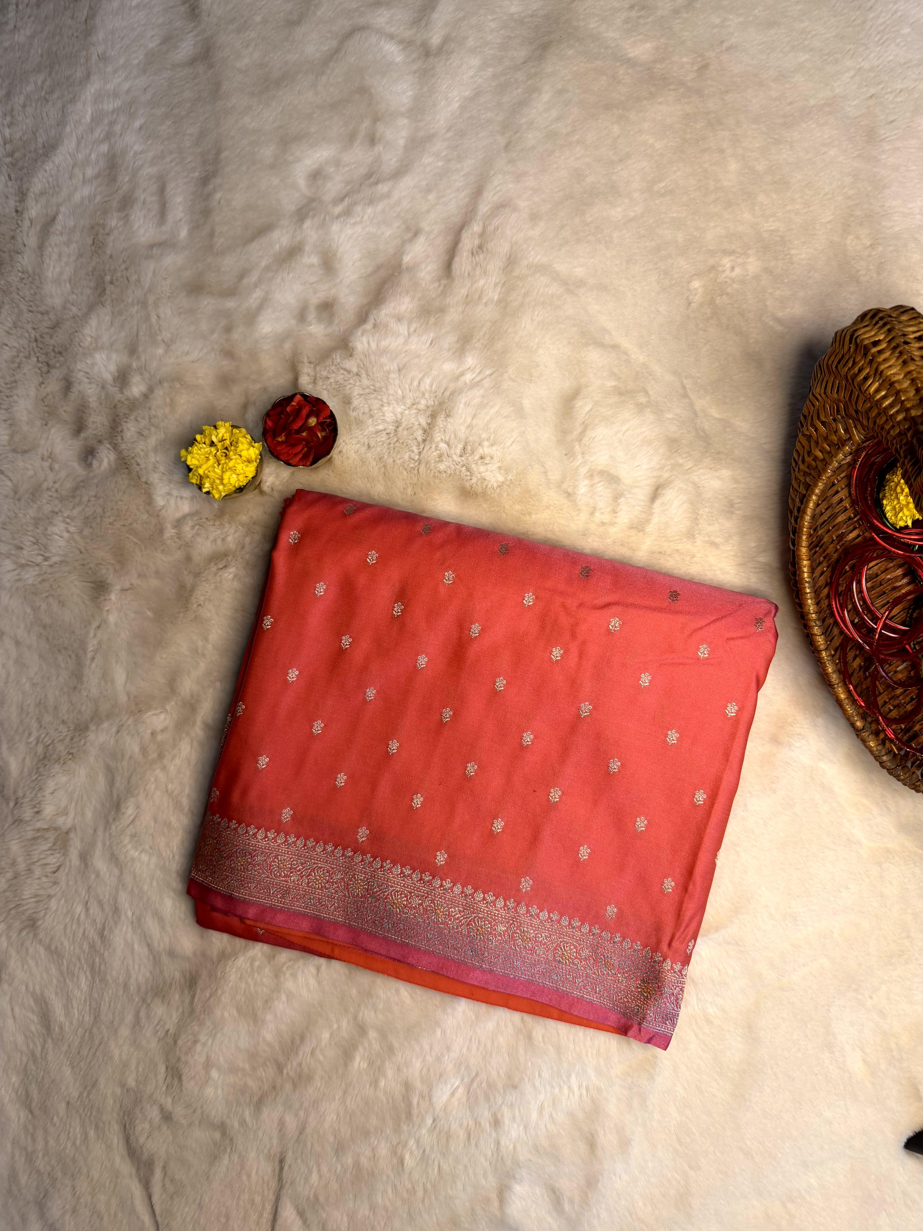 Red small buttas pure benaras saree