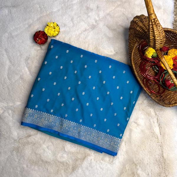 Blue small motifs benaras saree