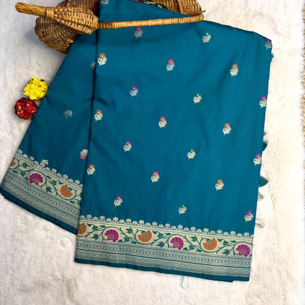 Blue with meenakari work benaras saree