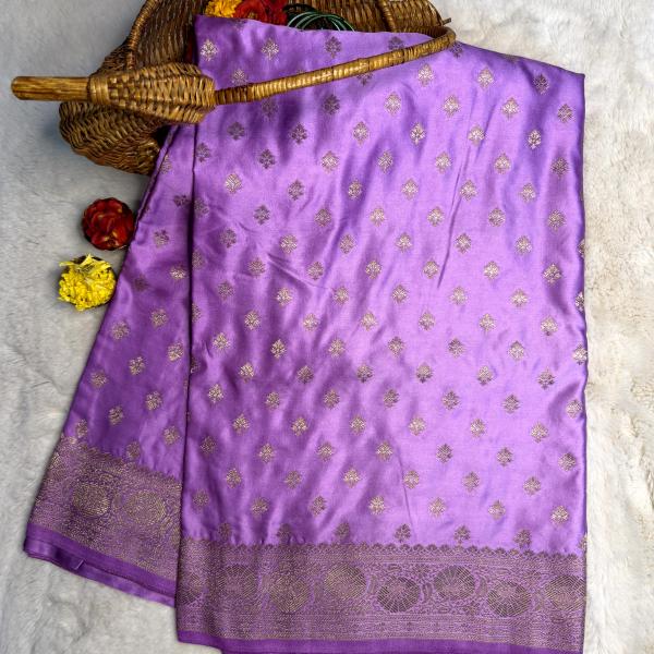 Lavender with all over buttas chiniya benaras saree