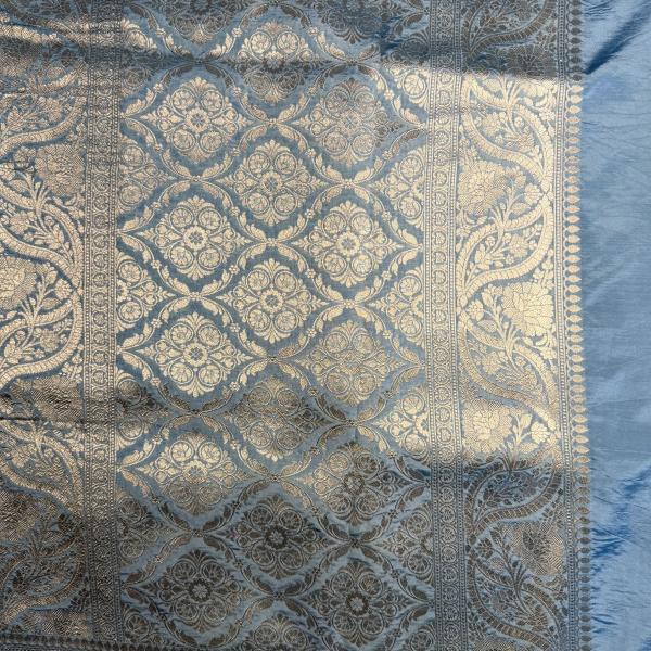 Teal Blue and sky blue benaras chiniya saree