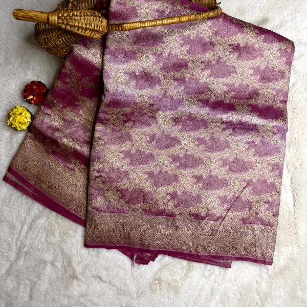 Rose pink tissue benaras saree