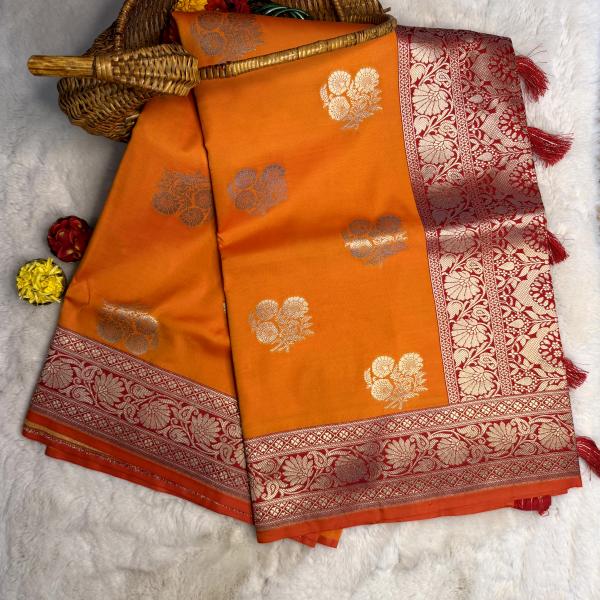 Orange & Red with buttas benaras saree