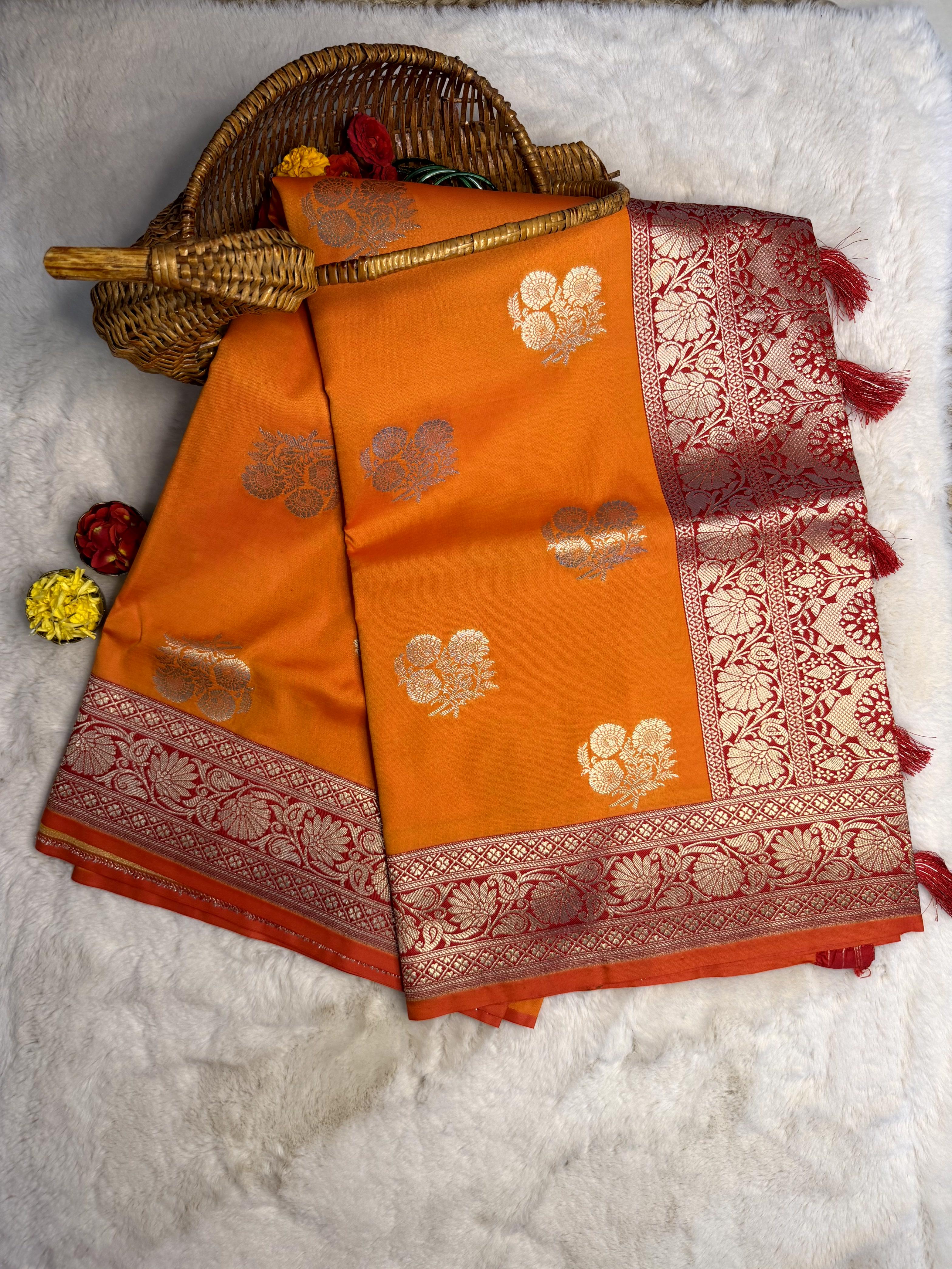 Orange & Red with buttas benaras saree