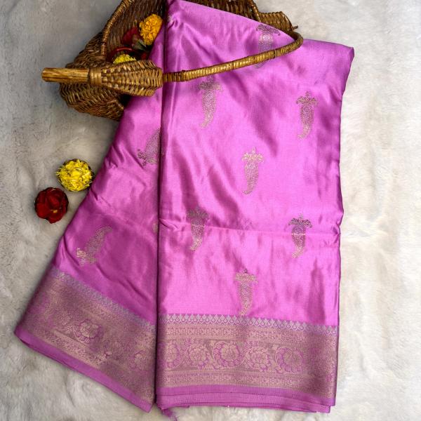 Rose pink with buttas benaras saree
