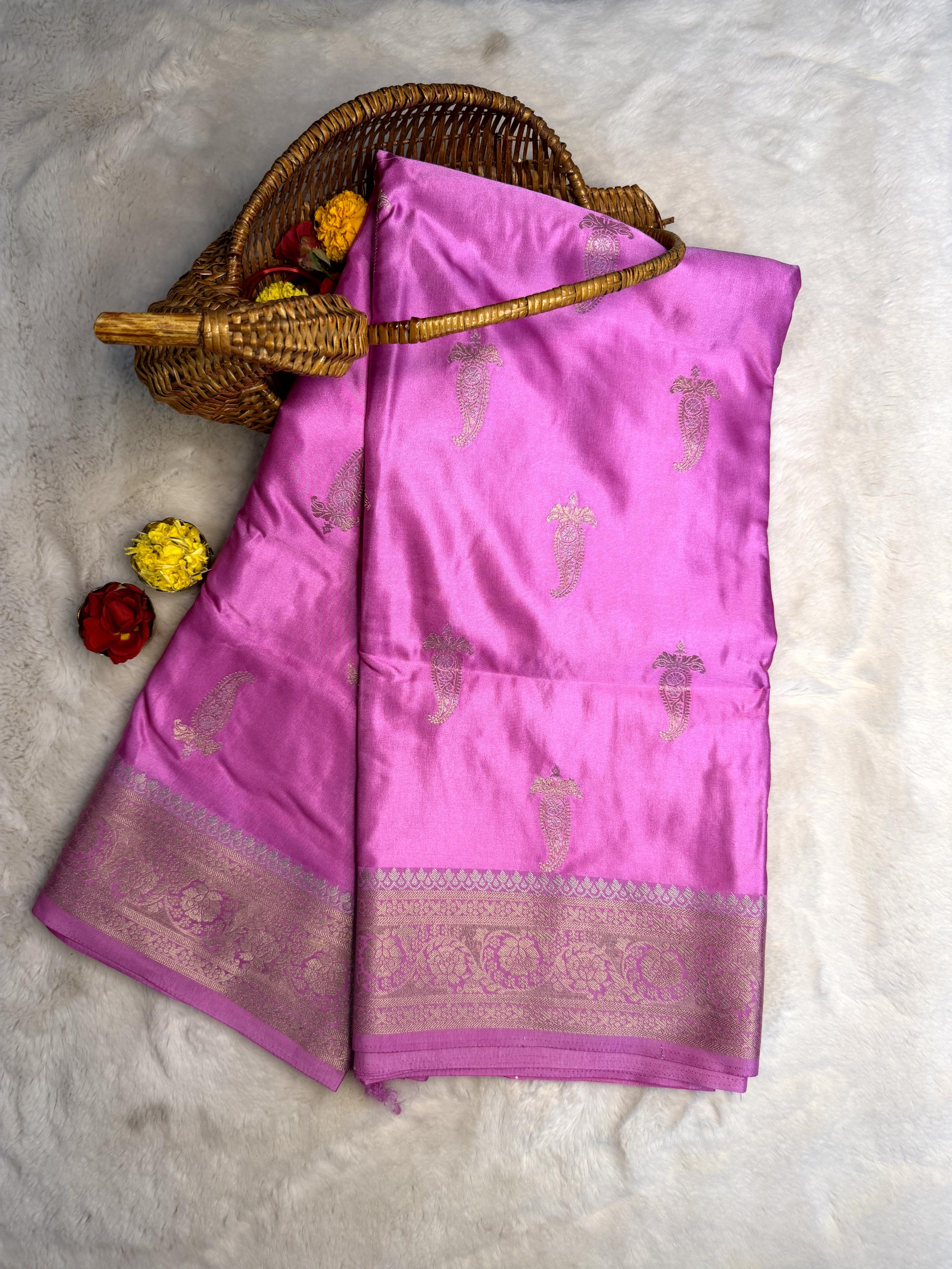 Rose pink with buttas benaras saree
