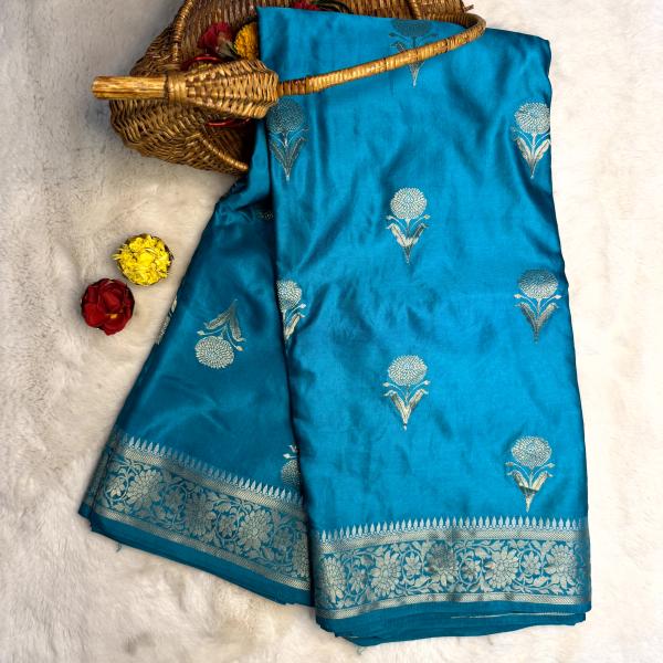 Blue with flower motifs benaras saree