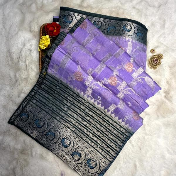 Lavender with green border Benaras saree