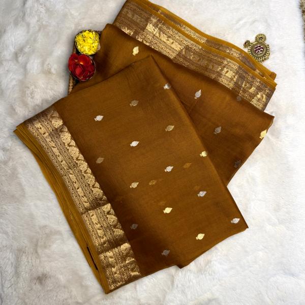 Mustard yellow pure kora organza saree