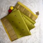 Greenish yellow pure kora organza saree