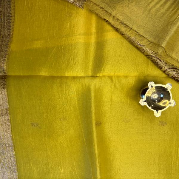 Greenish yellow pure kora organza saree