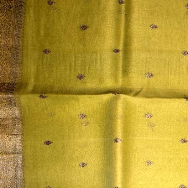 Greenish yellow pure kora organza saree