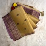 Beige and pink pure kora organza saree