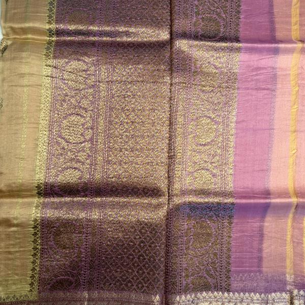 Beige and pink pure kora organza saree