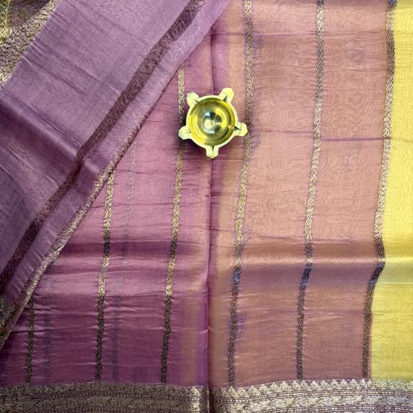 Beige and pink pure kora organza saree