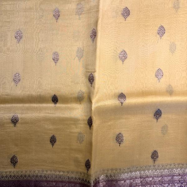 Beige and pink pure kora organza saree