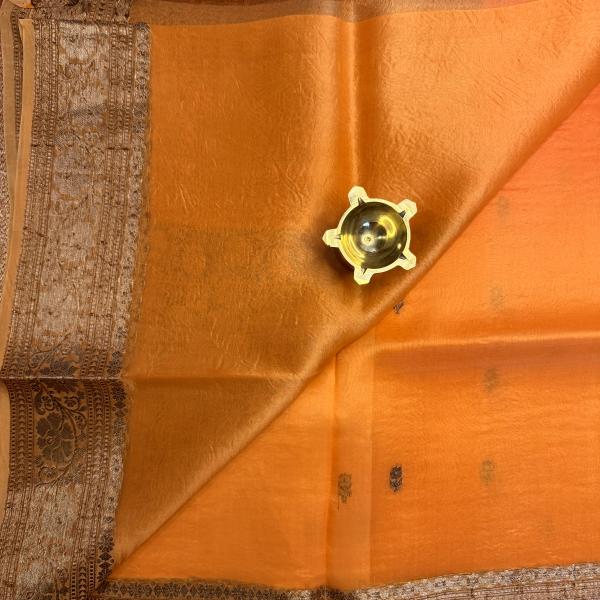 Orange pure kora organza saree